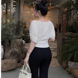Áo Kiểu Nữ Thun Hàn Phối Lưới Cổ V Thanh Lịch, Sang Trọng 4