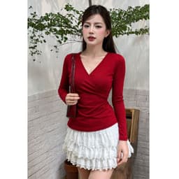 [Có Bigsize 45-85kg] Áo Thun Nữ LIMO MS518 Tay Dài Cổ V Đắp Chéo Form Ôm Body Tôn Dáng Co Giãn 4