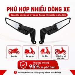 Gương cánh én V1, gương chiếu hậu hợp kim nhôm dáng thể thao, chống rung nhỏ gọn phù hợp nhiều dòng xe lắp đặt dễ dàng 4