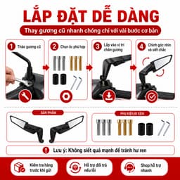 Gương cánh én V1, gương chiếu hậu hợp kim nhôm dáng thể thao, chống rung nhỏ gọn phù hợp nhiều dòng xe lắp đặt dễ dàng 9