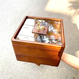 Khay Mứt Tết Hình Vuông 1-2 Tầng, Khay Đựng Bánh Kẹo Nắp Kính Hình Hươu - Gỗ Sồi Cao Cấp Sang Trọng 6