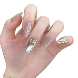 "Nail Giả Nude Chrome Bạc Gương Đá Mặt Trời Sang Chảnh Thời Thượng" 3