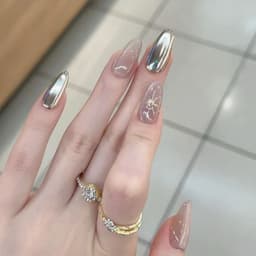 "Nail Giả Nude Chrome Bạc Gương Đá Mặt Trời Sang Chảnh Thời Thượng" 4