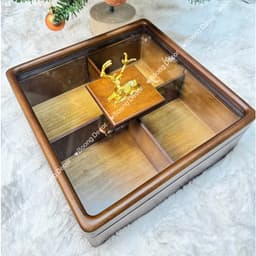 Khay Mứt Tết Hình Vuông 1-2 Tầng, Khay Đựng Bánh Kẹo Nắp Kính Hình Hươu - Gỗ Sồi Cao Cấp Sang Trọng 1