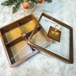 Khay Mứt Tết Hình Vuông 1-2 Tầng, Khay Đựng Bánh Kẹo Nắp Kính Hình Hươu - Gỗ Sồi Cao Cấp Sang Trọng 2