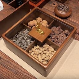 Khay Mứt Tết Hình Vuông 1-2 Tầng, Khay Đựng Bánh Kẹo Nắp Kính Hình Hươu - Gỗ Sồi Cao Cấp Sang Trọng 8