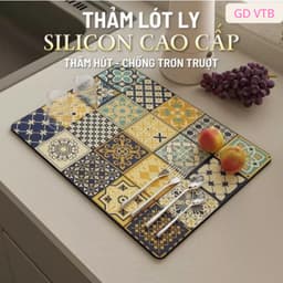 Thảm Silicon 30x40cm Thấm Hút Nước, Thảm Lót Bàn Ăn Hút Nước 4 Mùa Tấm Lót Silicon Ly Hoạ Tiết Đế Cao Su Chống Trượt 1
