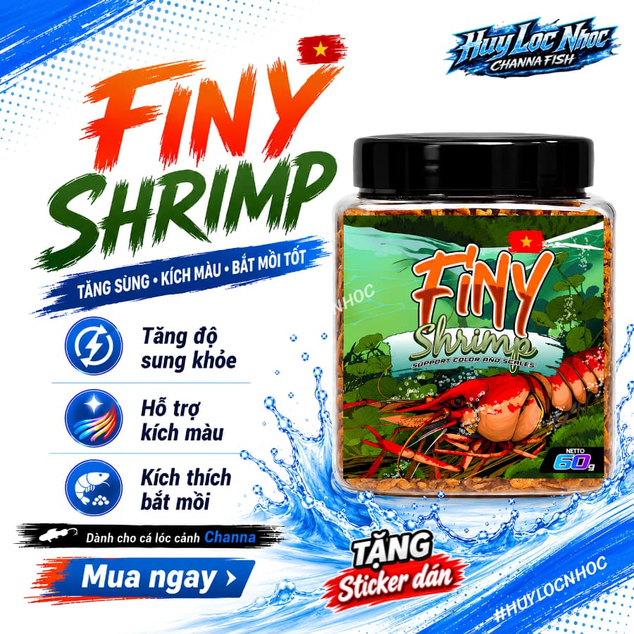 Tép Sấy FINY Cao Đạm Cho Cá Cảnh | Giàu Protein Hỗ Trợ Lên Màu, Viền Sắc Nét | Cá Lóc, Cá Rồng, La Hán