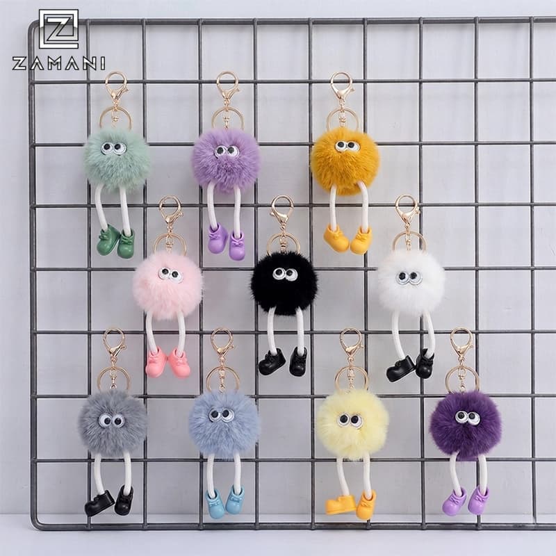 Móc Khoá Phụ Kiện Túi Xách Bông Lông Hình Tròn  Dễ Thương ZAMANI BAG PK16