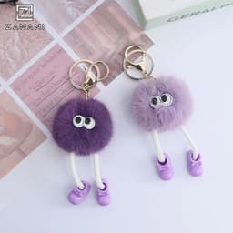 Móc Khoá Phụ Kiện Túi Xách Bông Lông Hình Tròn  Dễ Thương ZAMANI BAG PK16 5
