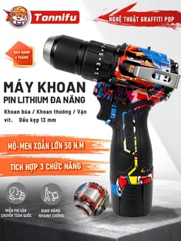Máy Khoan Không Chổi Than 13mm Lực Siết 50N.m Tonnifu 16.8V Tích Hợp Vít Khoan Búa Model 1813XC 2
