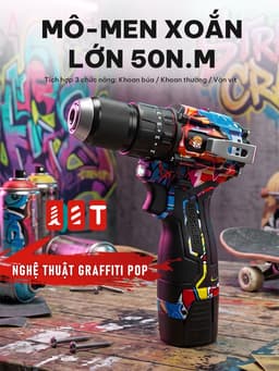 Máy Khoan Không Chổi Than 13mm Lực Siết 50N.m Tonnifu 16.8V Tích Hợp Vít Khoan Búa Model 1813XC 4