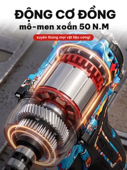 Máy Khoan Không Chổi Than 13mm Lực Siết 50N.m Tonnifu 16.8V Tích Hợp Vít Khoan Búa Model 1813XC 8