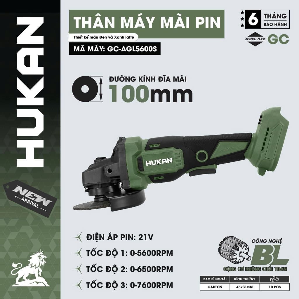 Thân Máy Mài HUKAN GC-AGL5600S| 21V, Trục chính M10, 3 Cấp Chỉnh Tốc, Đĩa cắt 100M| Động Cơ Không Chổi Than |BH 6 Tháng