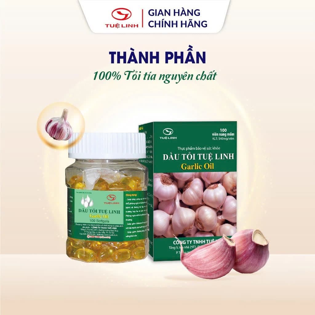 Dầu tỏi Tuệ Linh [Chính hãng] - Hỗ trợ giảm mỡ máu, tăng sức đề kháng - Hộp 100 viên