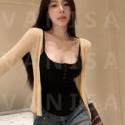 Áo Khoác Cardigan Nữ Mỏng Nhẹ Mát Trơn 4 Cúc Dáng Dài Tay Dài Chất Cotton Giấy VANISA 902 4