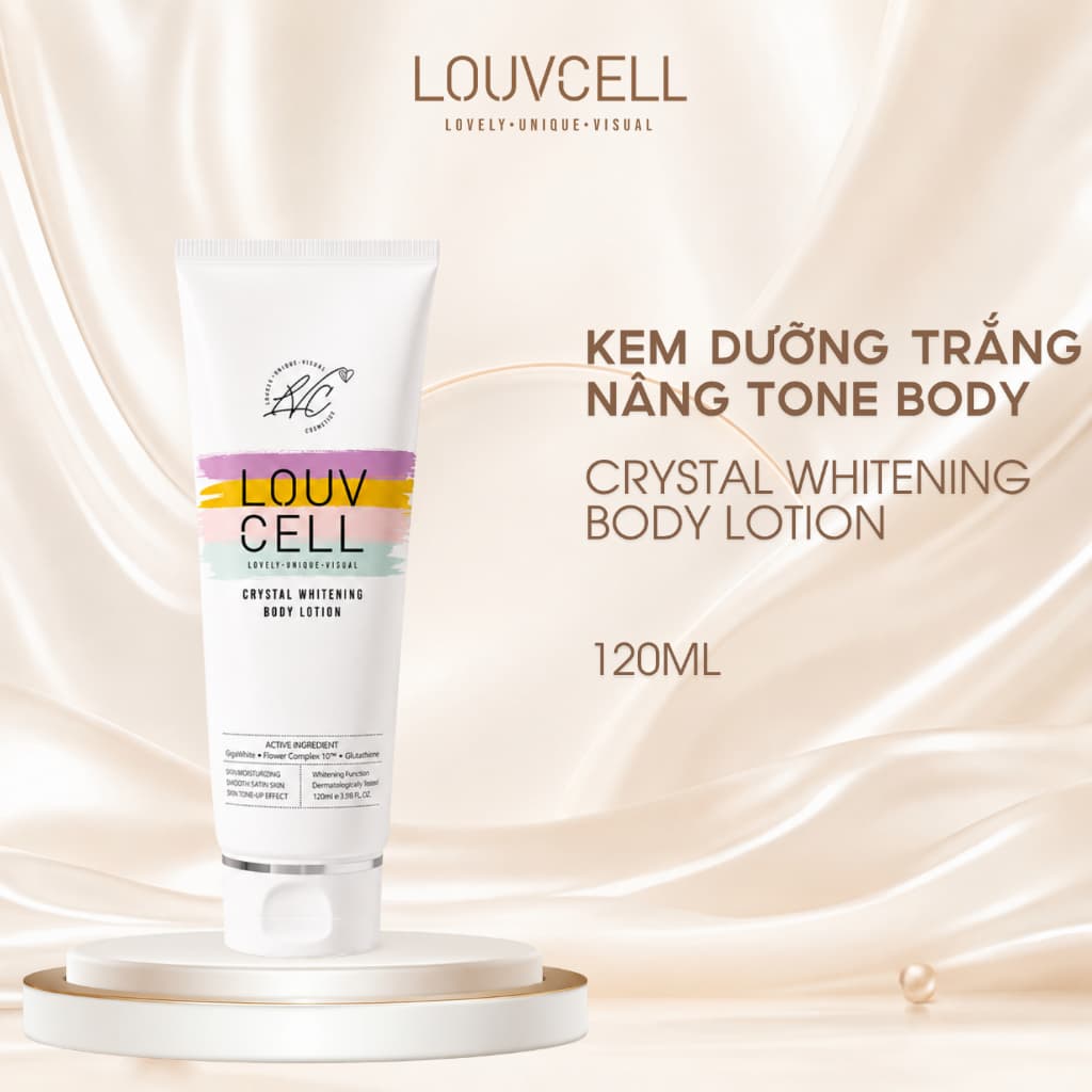 LOUVCELL Kem dưỡng trắng body Crystal Whitening Body Lotion 120ml - Hàng công ty, có VAT