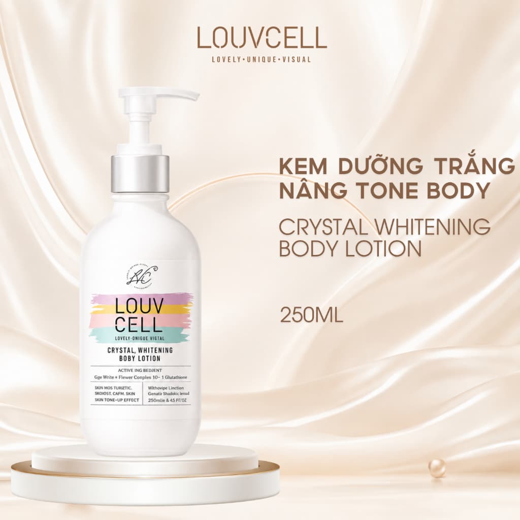 LOUVCELL Kem body dưỡng thể trắng da cấp ẩm Crystal Whitening Body Lotion 250ml - Hàng công ty, có VAT