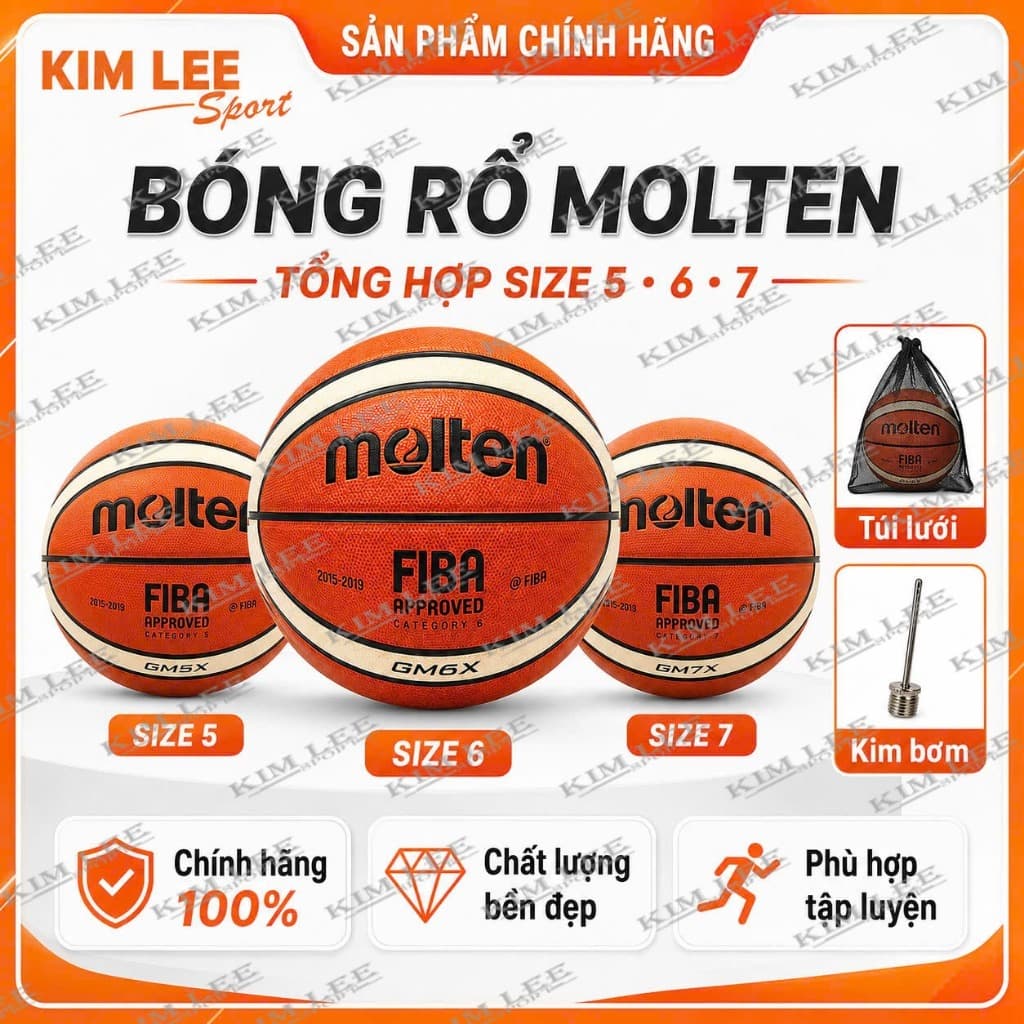 Quả bóng rổ da PU cao cấp Molten số 5 ,  6 ,  7  - tặng kim bơm và túi lưới