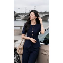 [VT250828] Set Bộ Công Sở Nữ Cao Cấp Áo Cổ Tròn Chiết Eo Quần Suông Dài Tôn Dáng Thanh Lịch 4
