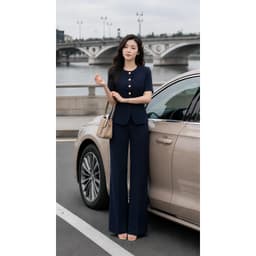 [VT250828] Set Bộ Công Sở Nữ Cao Cấp Áo Cổ Tròn Chiết Eo Quần Suông Dài Tôn Dáng Thanh Lịch 5