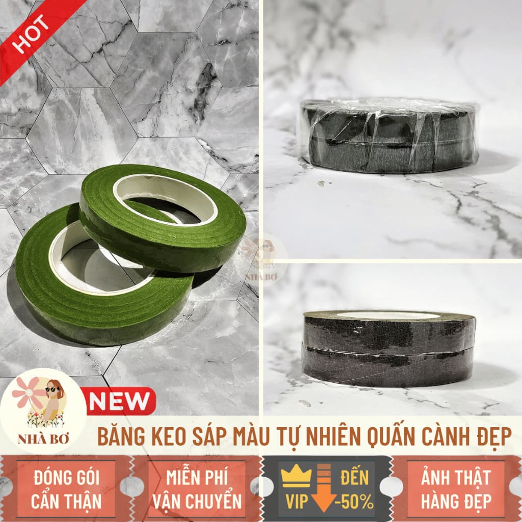 Cuộn băng keo sáp xanh nâu 1.2x30 làm hoa quấn cành trang trí handmade DIY - Hoa Sáp Nhà Bơ