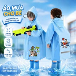 Áo Mưa Trẻ Em 4-13 Tuổi Cao Cấp | Có Tấm Chắn | Đeo Balo Gọn Gàng | Cúc Bấm, Không Khóa Kéo 1