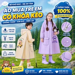 Áo Mưa Trẻ Em Có Khóa Kéo Form Rộng | Mặc Thoải Mái Khi Đeo Cặp, Thiết Kế Đáng Yêu Cho Bé, Tiện Lợi Đi Học 1