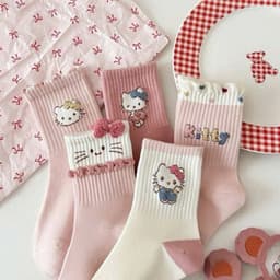 Set 5 đôi tất Hello Kitty màu hồng pastel cho bé chất len đanh mịn hàng quảng châu 1