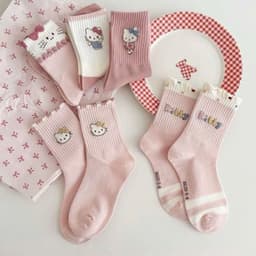 Set 5 đôi tất Hello Kitty màu hồng pastel cho bé chất len đanh mịn hàng quảng châu 4