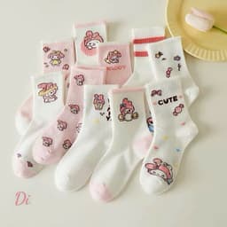 Set 5 đôi tất Hello Kitty màu hồng pastel cho bé chất len đanh mịn hàng quảng châu 5