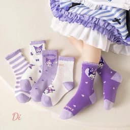 Set 5 đôi tất Hello Kitty màu hồng pastel cho bé chất len đanh mịn hàng quảng châu 6