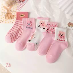 Set 5 đôi tất Hello Kitty màu hồng pastel cho bé chất len đanh mịn hàng quảng châu 9