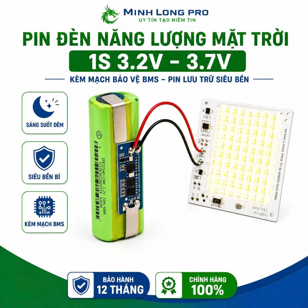 Pin Đèn Năng Lượng Mặt Trời 1S 3.2V 3.7V Kèm Mạch Bảo Vệ BMS – Pin Lưu Trữ Siêu Bền Sáng Suốt Đêm