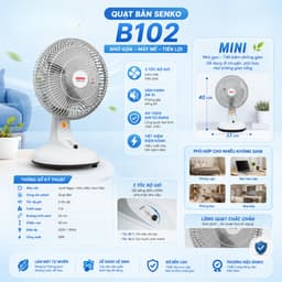 | Hỏa Tốc | Quạt bàn mini Senko B102, B202, quạt nhỏ để bàn học và bàn làm việc 28w 2 cấp gió 5