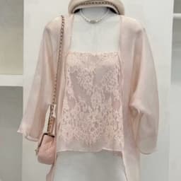 Set Váy Tiểu Thư Áo Ren Babydoll Phối Choàng Tay Lỡ Mềm Và Chân Váy Lụa Ngắn Dịu Dàng Kieupham.shop 9