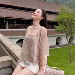 Set Váy Tiểu Thư Áo Ren Babydoll Phối Choàng Tay Lỡ Mềm Và Chân Váy Lụa Ngắn Dịu Dàng Kieupham.shop 7