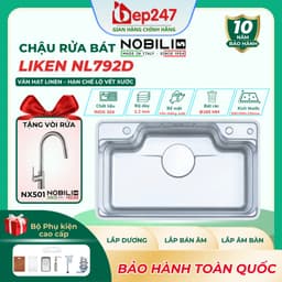Chậu Rửa Bát NOBINOX LIKEN NL792D Inox 304 830x500mm Vân Linen Chống Xước Gờ Hạ Bậc Phụ Kiện Trượt Lòng Sâu 23cm 1