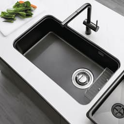 Chậu Rửa Bát NOBINOX NOVA A284B Inox 304 820x460mm Vân Volcanic PVD Đen Bát Rác Lệch Lớn Lòng Sâu 23cm Kiện 3