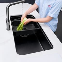 Chậu Rửa Bát NOBINOX NOVA A284B Inox 304 820x460mm Vân Volcanic PVD Đen Bát Rác Lệch Lớn Lòng Sâu 23cm Kiện 5
