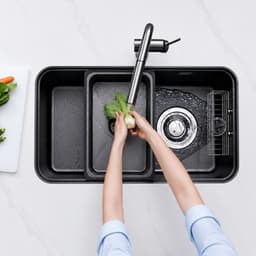 Chậu Rửa Bát NOBINOX NOVA A284B Inox 304 820x460mm Vân Volcanic PVD Đen Bát Rác Lệch Lớn Lòng Sâu 23cm Kiện 4