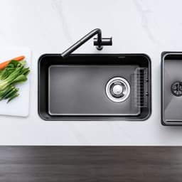 Chậu Rửa Bát NOBINOX NOVA A284B Inox 304 820x460mm Vân Volcanic PVD Đen Bát Rác Lệch Lớn Lòng Sâu 23cm Kiện 2