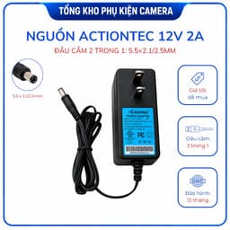 Adapter nguồn 12V 2A Actiontec Xanh cho camera, modem, router - bảo hành 12 tháng, đầu tròn lớn | PLC TELECOM 1