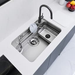 Chậu Rửa Bát NOBINOX ARVO B085 Inox 304 Dày 1.2mm 850x500mm Lòng Sâu 225mm Vân Siêu Mịn Chống Xước Đủ Phụ Kiện 4