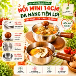 Nồi Quánh inox 304 mini đa năng nấu bột ăn dặm, cháo, mì, sữa tay cầm gỗ, Combo chảo mini dùng cho bếp từ, gas 7