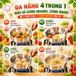 Nồi Quánh inox 304 mini đa năng nấu bột ăn dặm, cháo, mì, sữa tay cầm gỗ, Combo chảo mini dùng cho bếp từ, gas 6