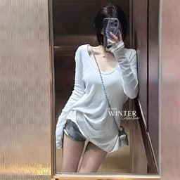 [ MỞ BÁN - PREMIUM ] Áo Thun Giấy Premium Vân Tuyết Hoa Cổ Rộng Nữ Thời Trang Ôm Dáng BYJANE - 704 6