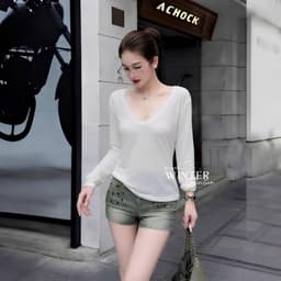 [ MỞ BÁN - PREMIUM ] Áo Thun Giấy Premium Vân Tuyết Hoa Cổ Rộng Nữ Thời Trang Ôm Dáng BYJANE - 704 5
