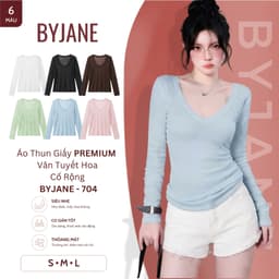 [ MỞ BÁN - PREMIUM ] Áo Thun Giấy Premium Vân Tuyết Hoa Cổ Rộng Nữ Thời Trang Ôm Dáng BYJANE - 704 1