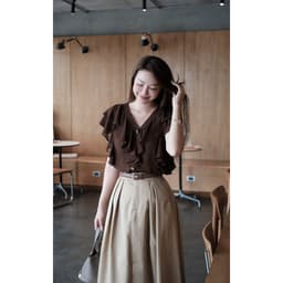 Áo Sơ Mi Nhún Bèo Nâu Choco Chất Chiffon Hàn MACI MCASMNA0396 Thời Trang Nữ Thiết Kế Độc Quyền 2